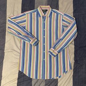 Polo RL Nens Vertical Stripe L/S Button Up Shirt Sz M Curham